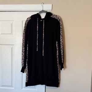 Zenana Black Hoodie dress with Cheetah Print